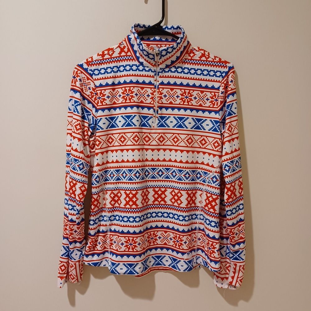 Rhoback 1/4 Zip Golf Long Sleeve Fair Isle Red/White/Blue USA Pullover S…